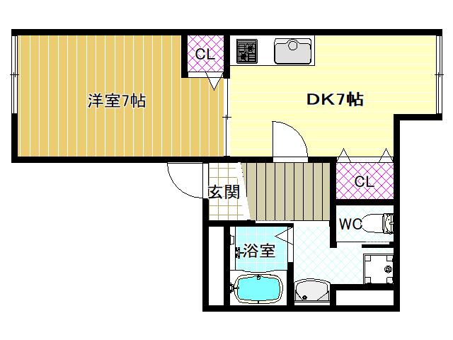 KUKULU REX 古市(1DK/1階)の間取り写真