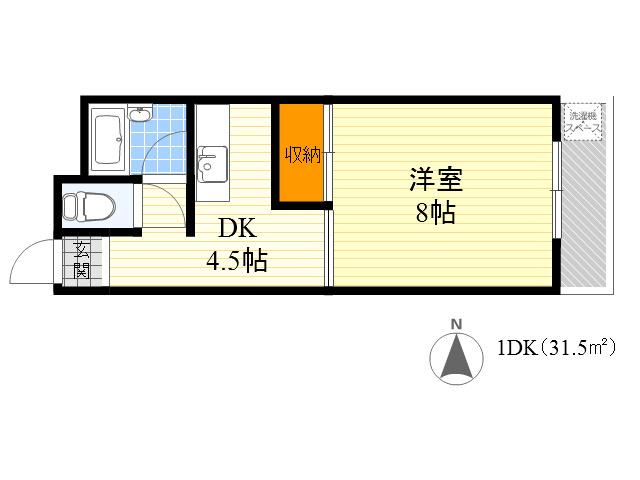 グリーンハイツ岸本(1DK/4階)の間取り写真