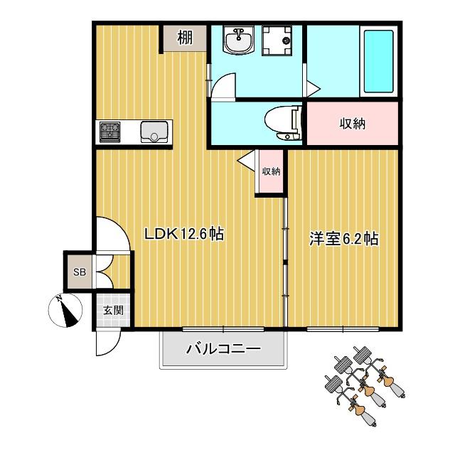 オルヴェラ(1LDK/1階)の間取り写真