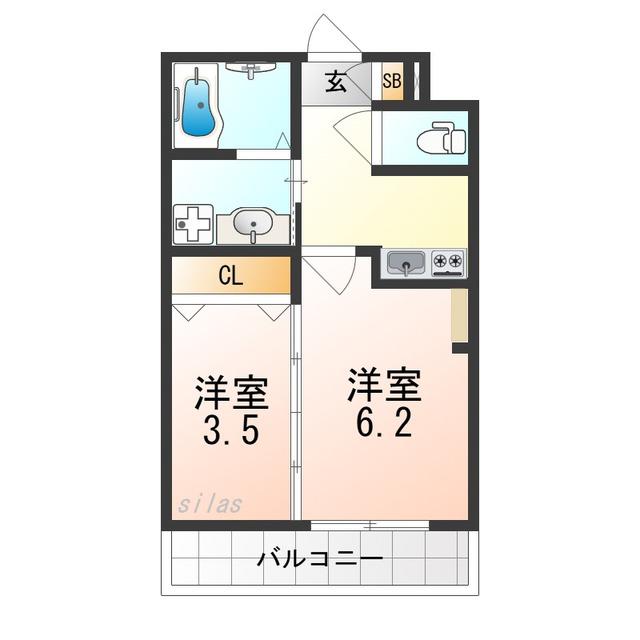 三宝町ジーイー・シス(2K/1階)の間取り写真