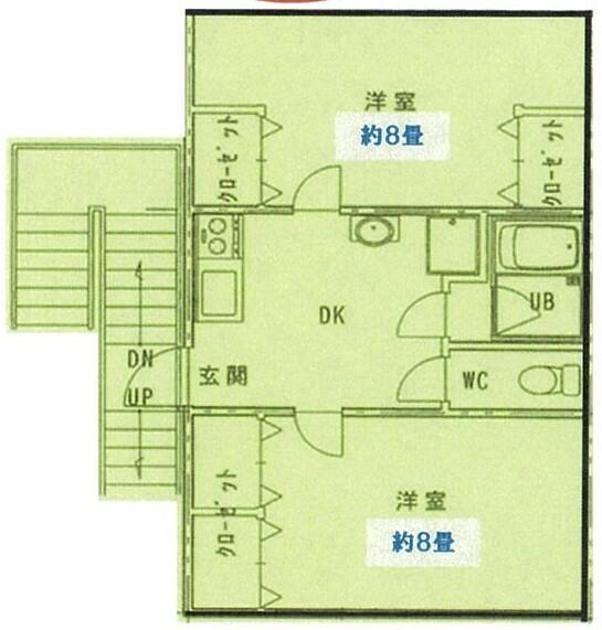 千葉都市モノレール 千城台駅 徒歩23分 3階建 築28年(2DK/2階)の間取り写真