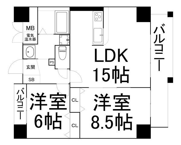 パークシティ玉造(2LDK/6階)の間取り写真