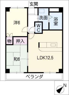 エバーグレース西富田(2LDK/3階)の間取り写真