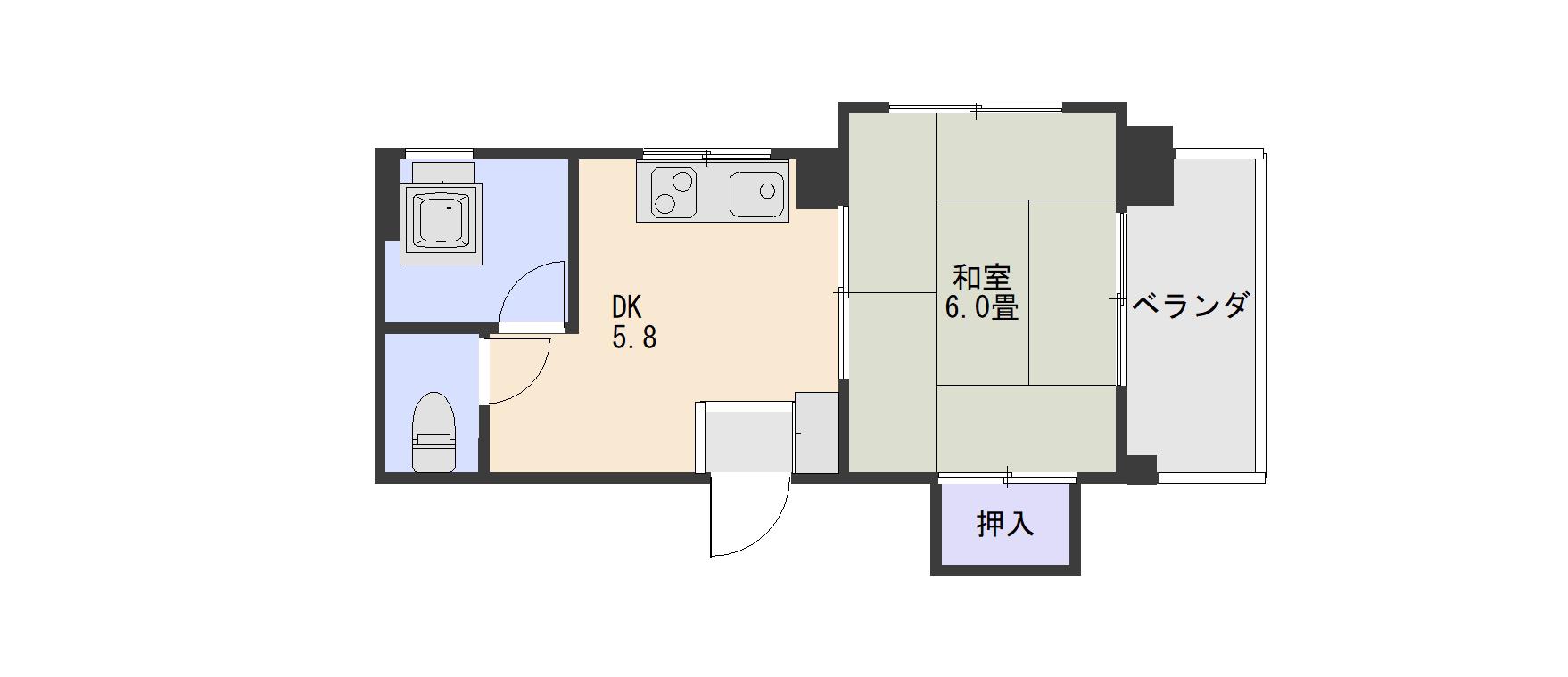 池江ビル(1DK/4階)の間取り写真