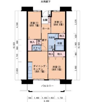 ルゼフィール武庫川第2五番街(3DK/4階)の間取り写真