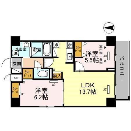 グランツコート御幣島(2LDK/6階)の間取り写真