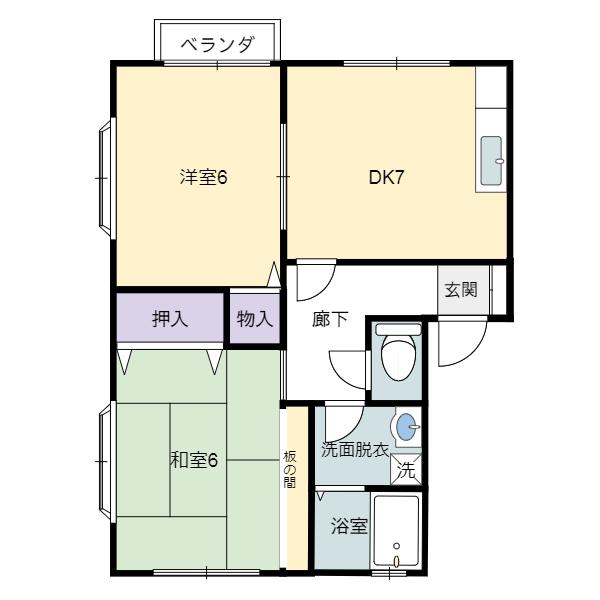 サンフレンズ白鳥A(2DK/2階)の間取り写真
