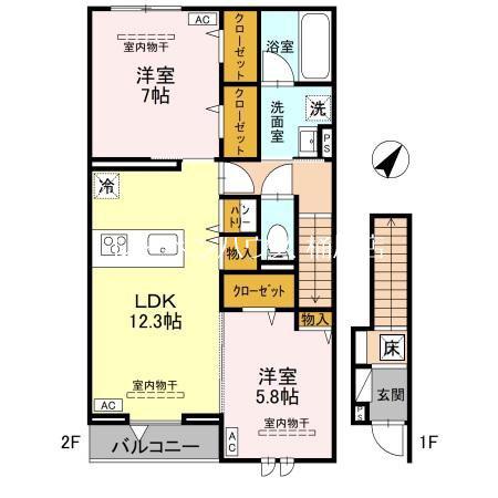 ベルヴィル(2LDK/2階)の間取り写真