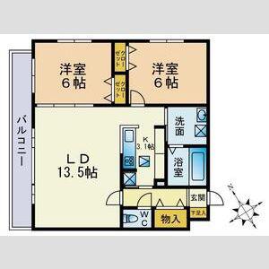 プレシェルト山の手通(2LDK/1階)の間取り写真