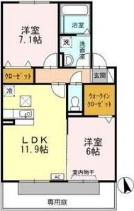 ロイヤルガーデン 花水木館 B(2LDK/1階)の間取り写真