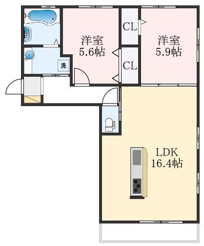 ムーラン ア ヴァン C棟(2LDK/1階)の間取り写真