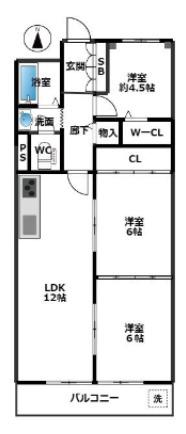 アート熊内(3LDK/4階)の間取り写真