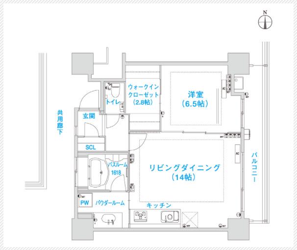 松屋タワー(1LDK/14階)の間取り写真