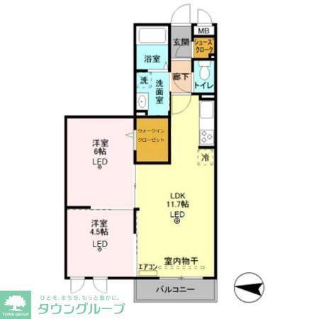 クイーン・ヒルズ(2LDK/2階)の間取り写真