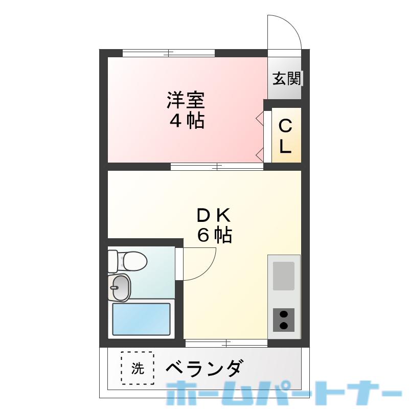 吉成マンションW(1DK/2階)の間取り写真