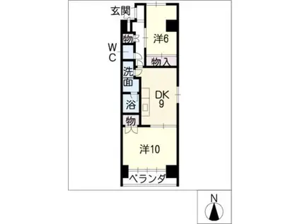 幸村参番館(2DK/10階)の間取り写真
