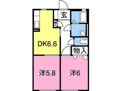 ドミールS(2DK/2階)の間取り写真