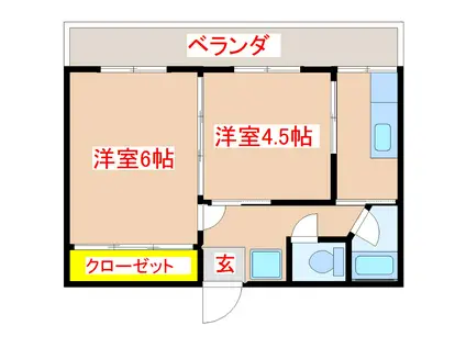 ティダハイム下荒田(2K/4階)の間取り写真