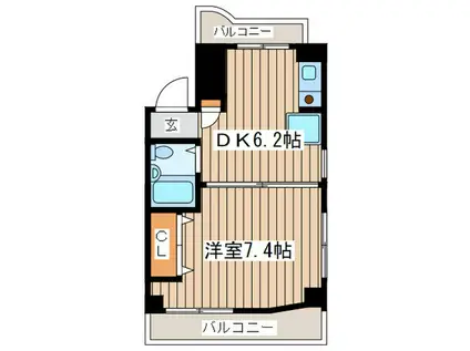 コンフォーム浜竹(1DK/2階)の間取り写真