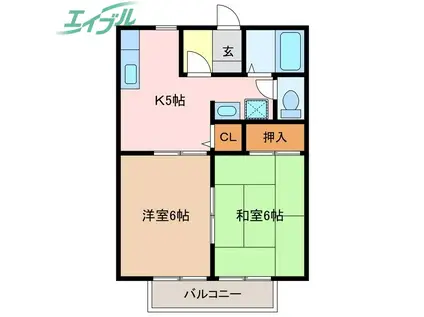 光ヶ丘コーポ北山B棟(2K/2階)の間取り写真