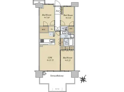 東武野田線 流山おおたかの森駅 徒歩6分 9階建 築15年(3LDK/7階)の間取り写真