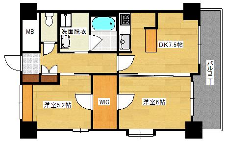 アティール観音(2DK/8階)の間取り写真