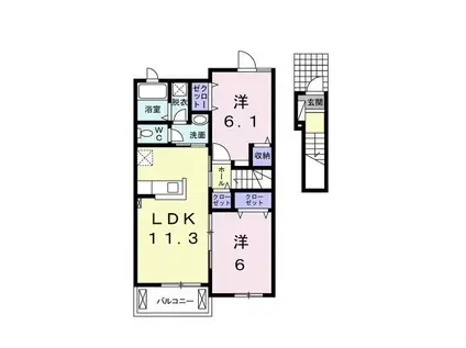 エスポワール・ジェルメ V(2LDK/2階)の間取り写真