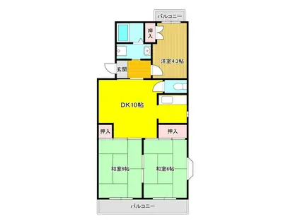 ドゥエル・コスモス(3DK/2階)の間取り写真