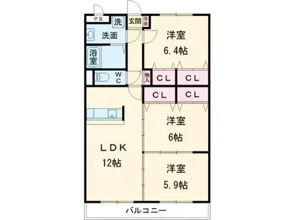 風の杜 高町(3LDK/6階)の間取り写真