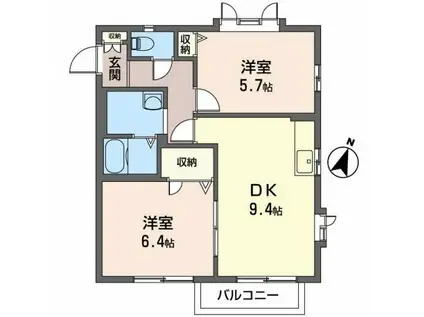 フラッツアーク(2DK/2階)の間取り写真