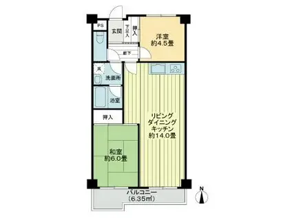 ワコー川越マンション(2LDK/1階)の間取り写真