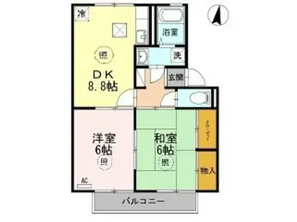 ロイヤルパレス新倉B棟(2DK/1階)の間取り写真