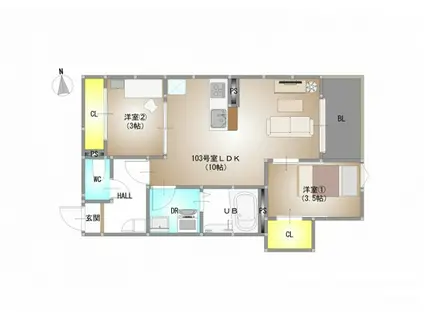 REGALEST TSUBAKI(2LDK/1階)の間取り写真