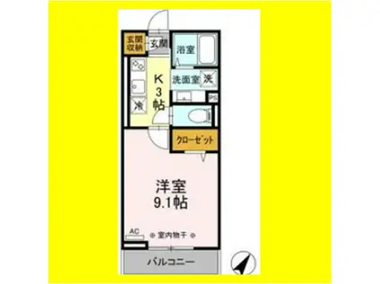 プランタン(1K/3階)の間取り写真