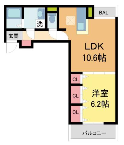 サンガーデン武庫川(1LDK/2階)の間取り写真
