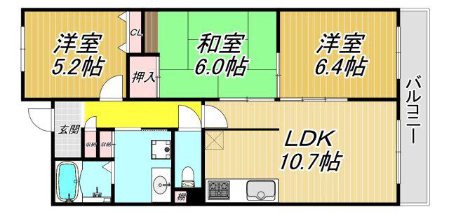 ノースウイング(3LDK/3階)の間取り写真