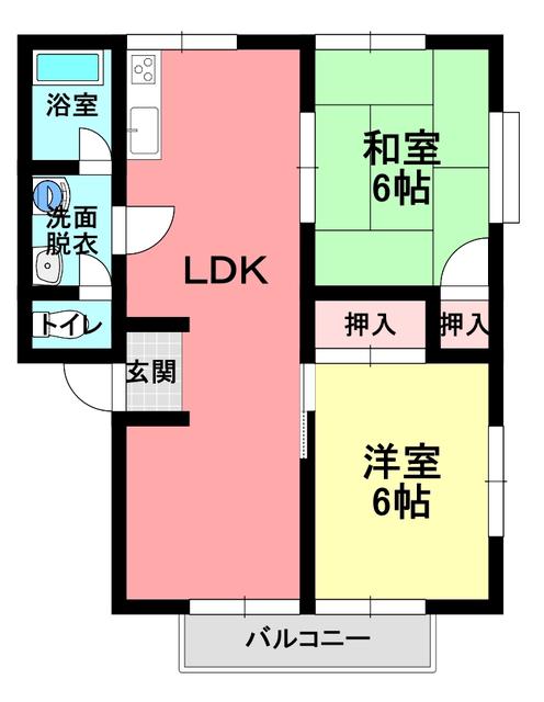 サンハイツA(2LDK/1階)の間取り写真