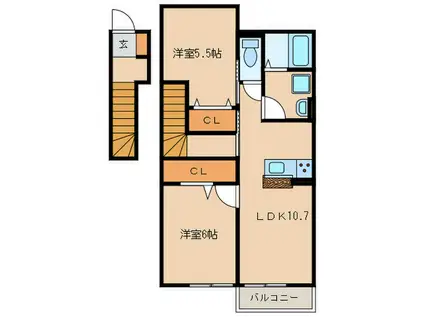 セジュールひまわり(2LDK/2階)の間取り写真