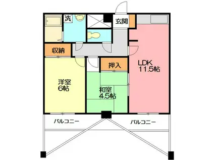 ベルデュール蛍田(2LDK/2階)の間取り写真