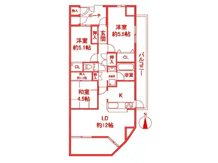 ヴィルヌーブ東戸塚プレジール(3LDK/1階)の間取り写真