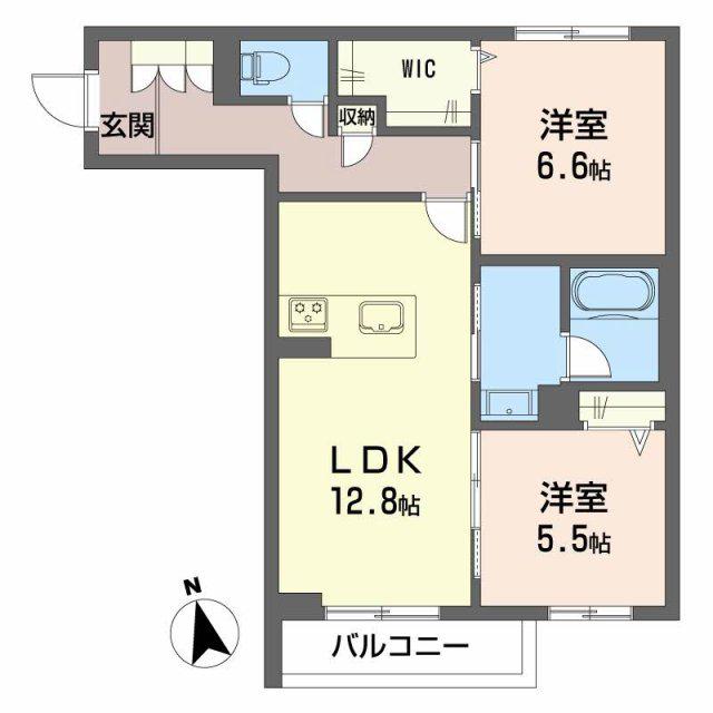 グランディア古川(2LDK/2階)の間取り写真
