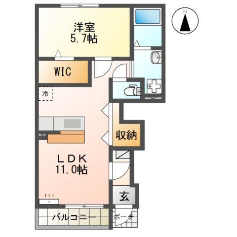 ラピュータ(1LDK/1階)の間取り写真