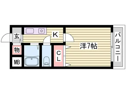 サンシャII(1K/4階)の間取り写真