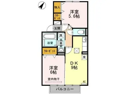 アイネカッツェ(2DK/1階)の間取り写真