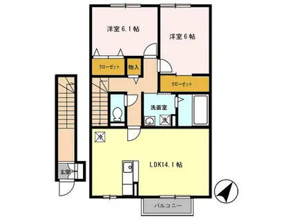 パセオプラシードVII(2LDK/2階)の間取り写真