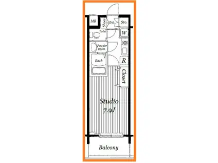 アーバイルプライムイースト(1K/4階)の間取り写真