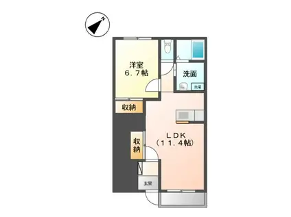 マリンテラスF(1LDK/1階)の間取り写真