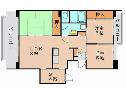 三弘ハイツ(3LDK/4階)の間取り写真