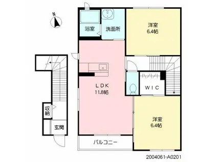 クレセオ泉(2LDK/2階)の間取り写真