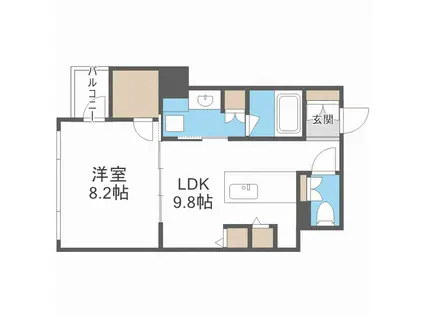 RIDGE北堀江(1LDK/10階)の間取り写真